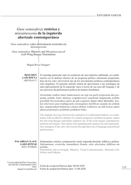 Retórica Y Missainescena De La Izquierda Abertzale Contemporánea