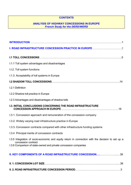 ANALYSIS of HIGHWAY CONCESSIONS in EUROPE French Study for the DERD/WERD