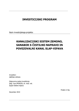 Investicijski Program Kanalizacijski Sistem