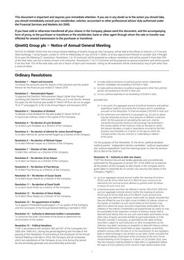 Qinetiq Group Plc – Notice of Annual General Meeting Ordinary