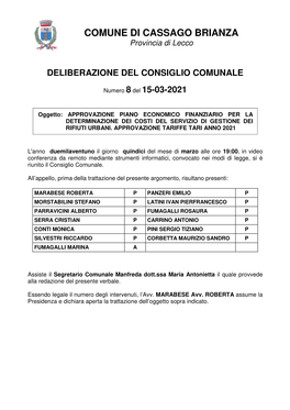 COMUNE DI CASSAGO BRIANZA Provincia Di Lecco