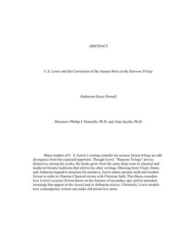 ABSTRACT C.S. Lewis and the Conversion of the Aeneas Story In