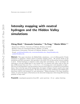 Intensity Mapping with Neutral Hydrogen and the Hidden Valley Simulations