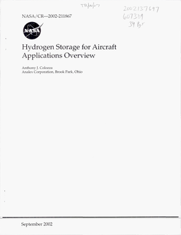 Hydrogen Storage for Aircraft Applications Overview
