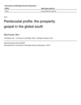 Pentecostal Profits: the Prosperity Gospel in the Global South