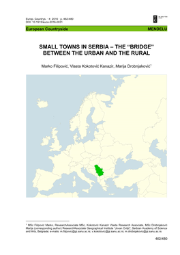 Small Towns in Serbia – the “Bridge” Between the Urban and the Rural