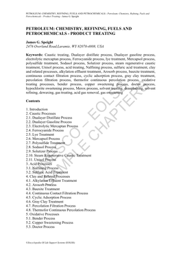 PETROLEUM: CHEMISTRY, REFINING, FUELS and PETROCHEMICALS - Petroleum: Chemistry, Refining, Fuels and Petrochemicals - Product Treating - James G