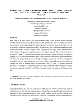 A Study of Abuja Crime Hotspot Mapping and Analysis