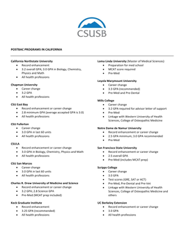 Postbac Programs in California