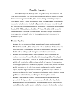 Cloudsat Overview
