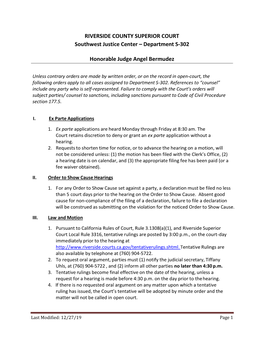 RIVERSIDE COUNTY SUPERIOR COURT Southwest Justice Center – Department S-302