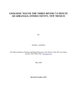 Geologic Map of the Three Rivers Quadrangle, Otero County, New Mexico