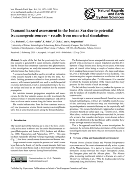 Tsunami Hazard Assessment in the Ionian Sea Due to Potential Tsunamogenic Sources – Results from Numerical Simulations