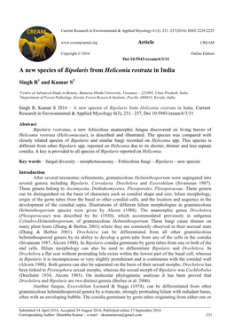 A New Species of Bipolaris from Heliconia Rostrata in India