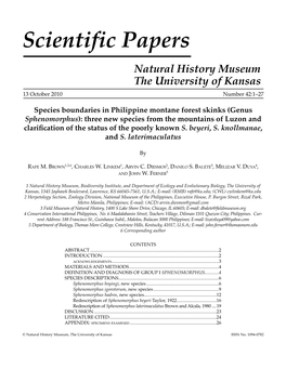 Genus Sphenomorphus): Three New Species from the Mountains of Luzon and Clarification of the Status of the Poorly Knowns