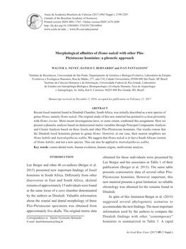 Morphological Affinities of Homo Naledi with Other Plio