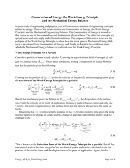 Work-Energy for a System of Particles and Its Relation to Conservation Of