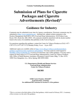 Submission of Plans for Cigarette Packages and Cigarette Advertisements (Revised)*