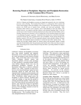 Riparian and Floodplain Restoration at the Cosumnes River Preserve