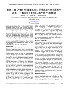 The Age Order of Epiphyseal Union Around Elbow Joint - a Radiological Study in Vidarbha