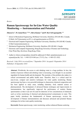 Raman Spectroscopy for In-Line Water Quality Monitoring — Instrumentation and Potential