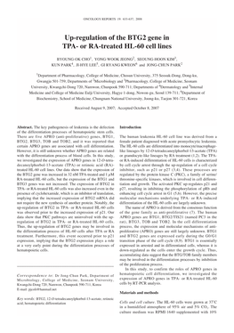 Up-Regulation of the BTG2 Gene in TPA- Or RA-Treated HL-60 Cell Lines