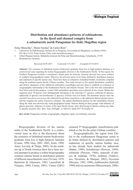 Distribution and Abundance Patterns of Echinoderms in the Fjord and Channel Complex from a Subantarctic North Patagonian Ice Field, Magellan Region