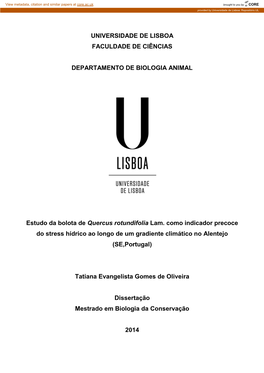 Estudo Da Bolota De Quercus Rotundifolia Lam. Como Indicador Precoce Do Stress Hídrico Ao Longo De Um Gradiente Climático No Alentejo (SE,Portugal)