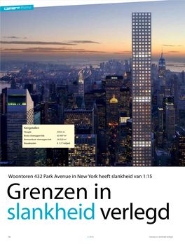 Woontoren 432 Park Avenue in New York Heeft Slankheid Van 1:15 Grenzen in Slankheid Verlegd