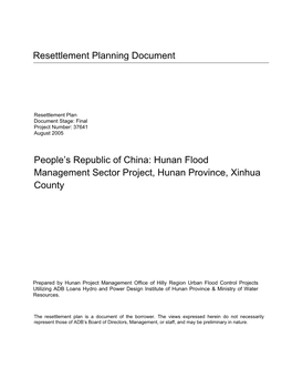 Hunan Flood Management Sector Project, Hunan Province, Xinhua County