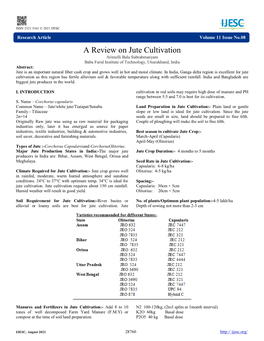 A Review on Jute Cultivation