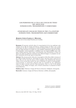 Los Padrones De La Villa De Cangas De Tineo Del Siglo Xvii Introducción, Transcripción Y Comentario