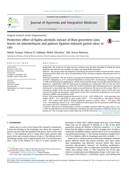 Protective Effect of Hydro-Alcoholic Extract of Ruta Graveolens Linn