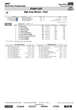 START LIST High Jump Women - Final