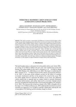 Terrestrial Biosphere Carbon Storage Under Alternative Climate Projections