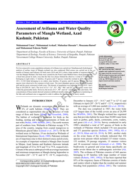 Assessment of Avifauna and Water Quality Parameters of Mangla Wetland, Azad Kashmir, Pakistan