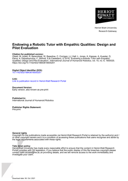 Endowing a Robotic Tutor with Empathic Qualities: Design and Pilot Evaluation