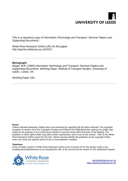 Information Technology and Transport: Seminar Papers and Supporting Documents