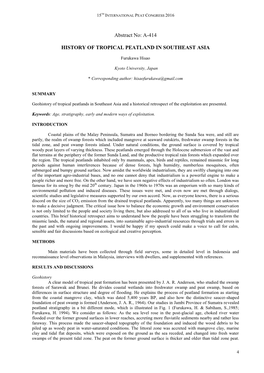 A-414 History of Tropical Peatland in Southeast Asia