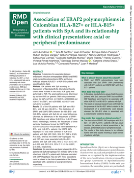 Association of ERAP2 Polymorphisms in Colombian HLA-B27+ Or HLA-B15+ Patients with Spa and Its Relationship with Clinical Presen