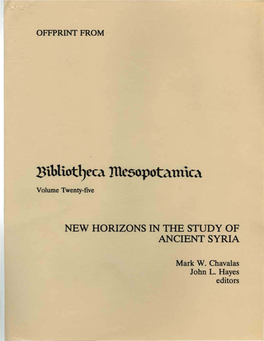 New Horizons in the Study of Ancient Syria