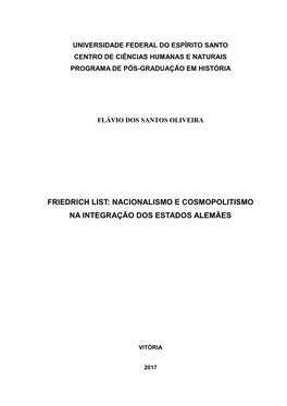 Friedrich List: Nacionalismo E Cosmopolitismo Na Integração Dos Estados Alemães