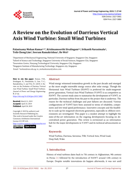 A Review on the Evolution of Darrieus Vertical Axis Wind Turbine: Small Wind Turbines