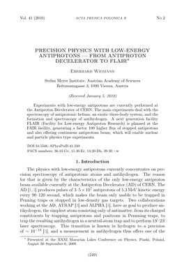Precision Physics with Low-Energy Antiprotons — from Antiproton Decelerator to Flair∗