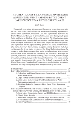 The Great Lakes-St. Lawrence River Basin Agreement: What Happens in the Great Lakes Won’T Stay in the Great Lakes