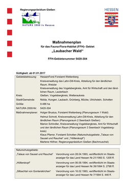 Für Das Fauna-Flora-Habitat (FFH)- Gebiet „Laubacher Wald“