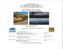 Mt. Philo State Park Long Range Management Plan Was Conducted in Accordance with Agency of Natural Resources Policies, Procedures, and Guidelines