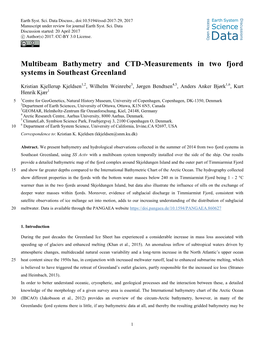 Multibeam Bathymetry and CTD-Measurements in Two Fjord Systems in Southeast Greenland