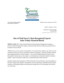 One of Wall Street's Most Recognized Experts Joins Trinity Financial Board