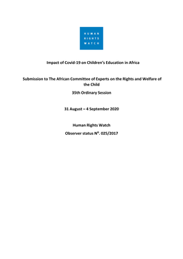 Impact of COVID-19 on Children's Education in Africa Submission